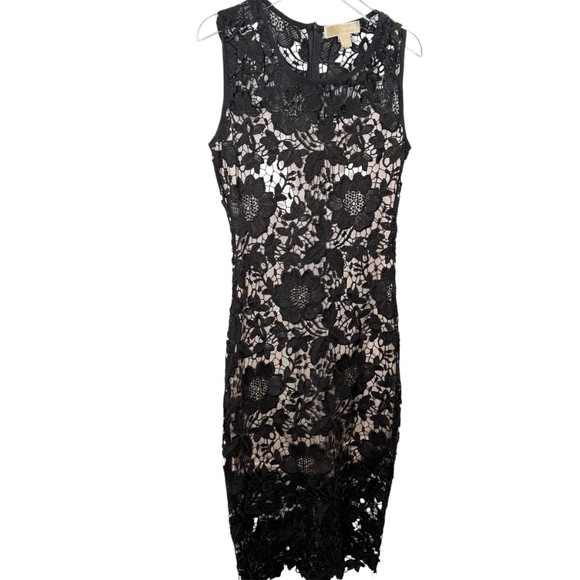 Michael Michael Kors Black Floral Lace Sheath Midi Dress – Size M - Picture 3 of 9